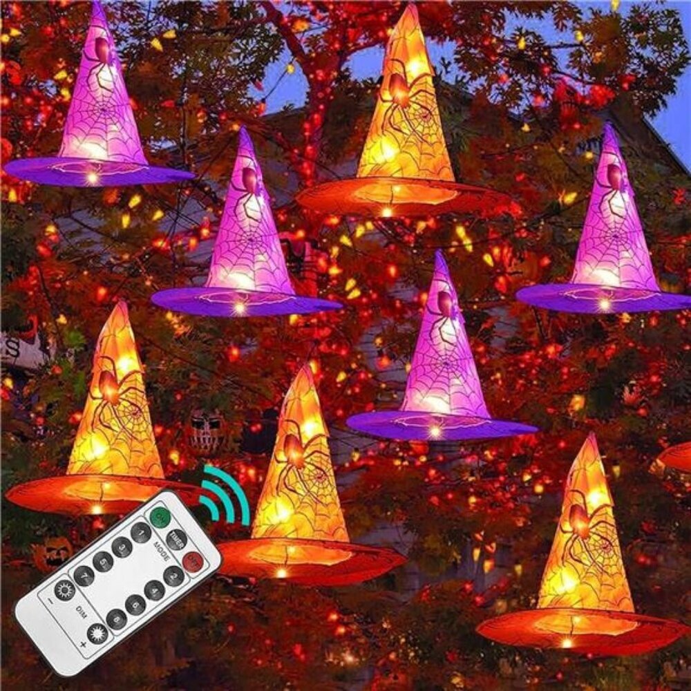 Funpeny Halloween Decoration Lights, 8 PCS Waterproof Hanging Witch Hat